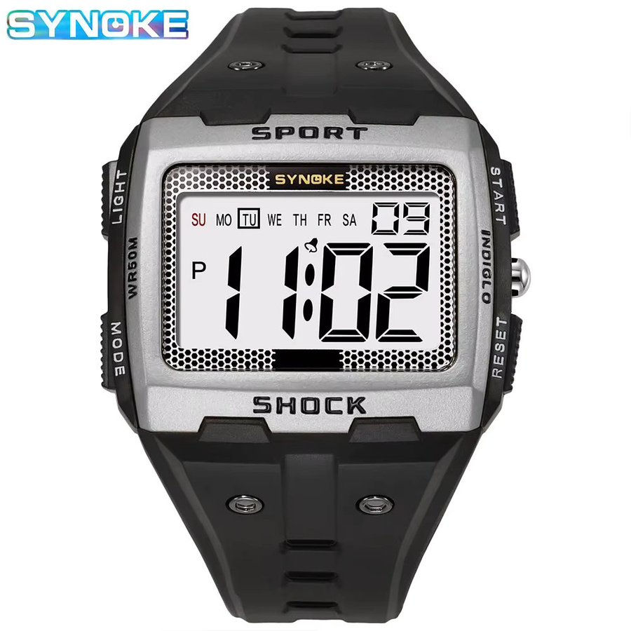 Synoke Digitaluhr, Kunststoff, Silber, Herren, wasserdicht - Bild 5