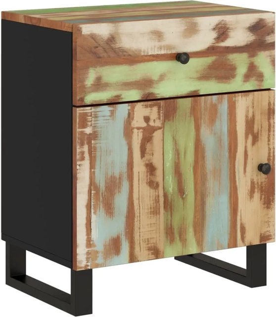 vidaXL Nachttisch in Multicolour aus Altholz, Holzwerkstoff und Metall im industriellen Design, B/T/H: 50 x 33 x 60 cm - Bild 1