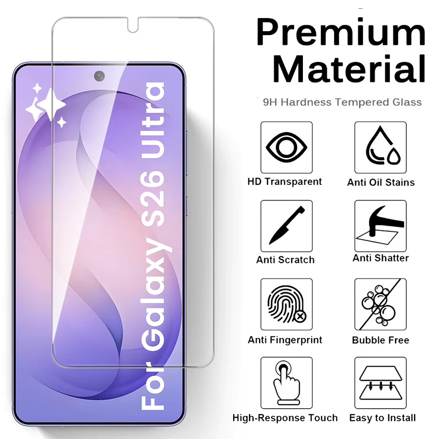 5er-Pack Samsung Galaxy S26 Ultra Plus 5G Displayschutzfolie aus gehärtetem Glas, 9H Premium Glasfolie, transparent - Bild 2