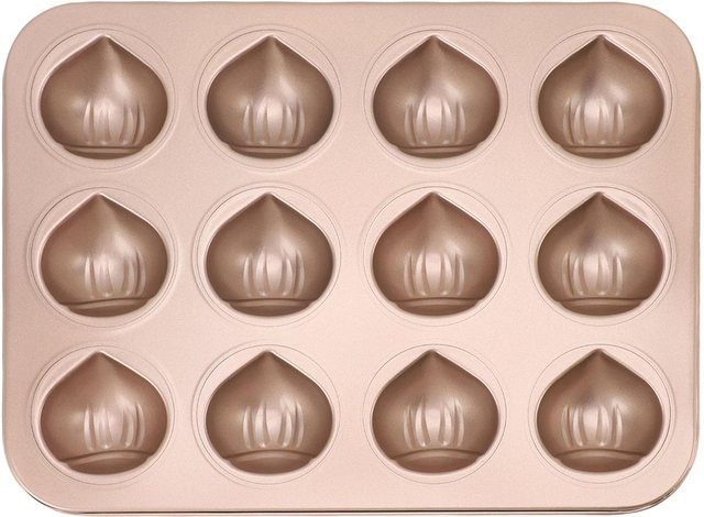 CosyHome Muffin-Backform aus Kohlenstoffstahl mit 12 kastanienförmigen Löchern, Antihaftbeschichtung, Beige - Bild 1