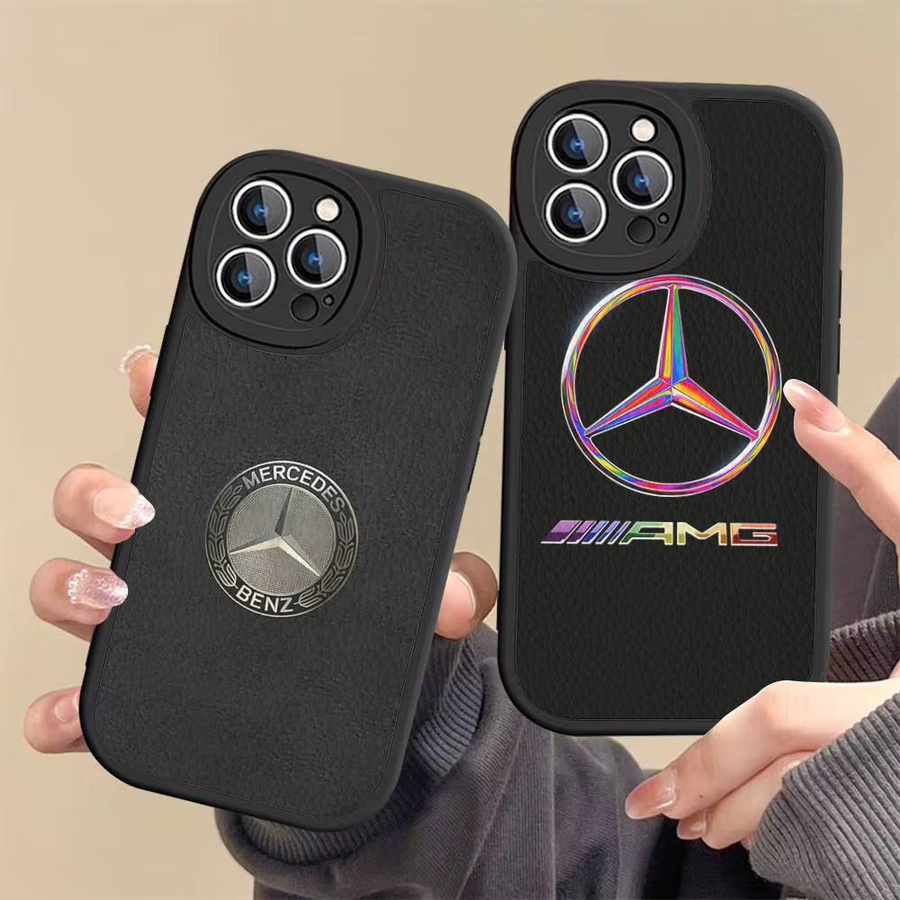Mercedes-Benz Leder-Handyhülle für iPhone 16 15 14 13 12 11 Pro Max Plus Mini in Schwarz - Bild 2