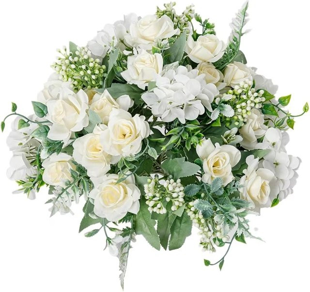 Künstliche Blumen aus Seide in Rot und Weiß für Hochzeits-Brautsträuße und Tischdekorationen - Bild 1