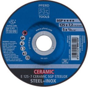 PFERD Schruppscheibe SG STEELOX Ceramic Leistungslinie für Stahl und Edelstahl, Blau, Durchmesser: 125 mm, Breite: 7,2 mm, Bohrung: 22,23 mm - Bild 1