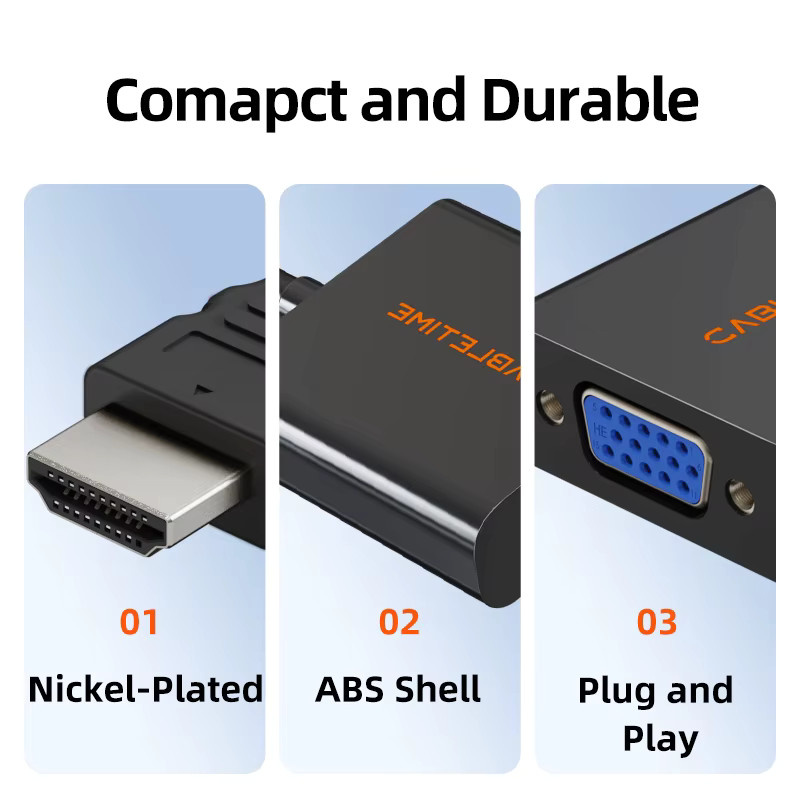 CABLETIME HDMI auf VGA Videokonverter Adapter in Schwarz für Full HD 1080p zur Verbindung von Laptop, PC oder Tablet mit TV oder Monitor - Bild 6