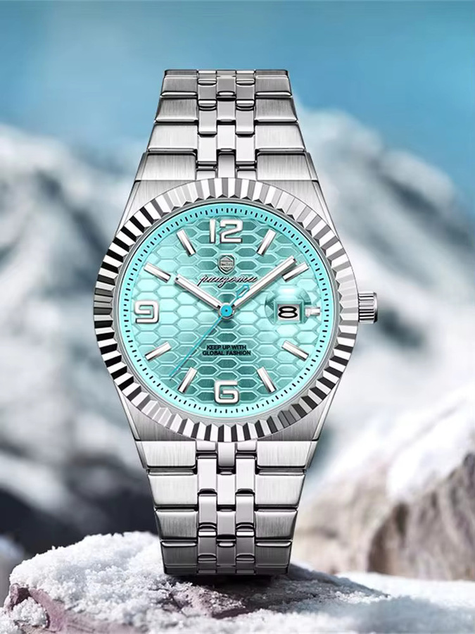 PAAZOMU Armbanduhr, Quarz, Edelstahl, Blau, Herren, Datum, Wochentag - Bild 4