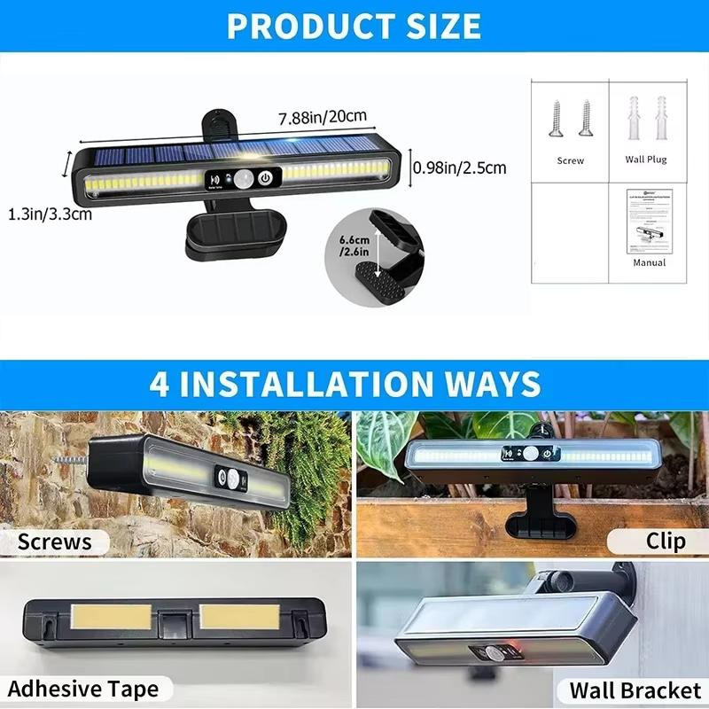 YJMP Super Lighting LED Solar-Wandleuchte mit Clip und Bewegungssensor, IP55 Wasserdicht, Schwarz - Bild 5