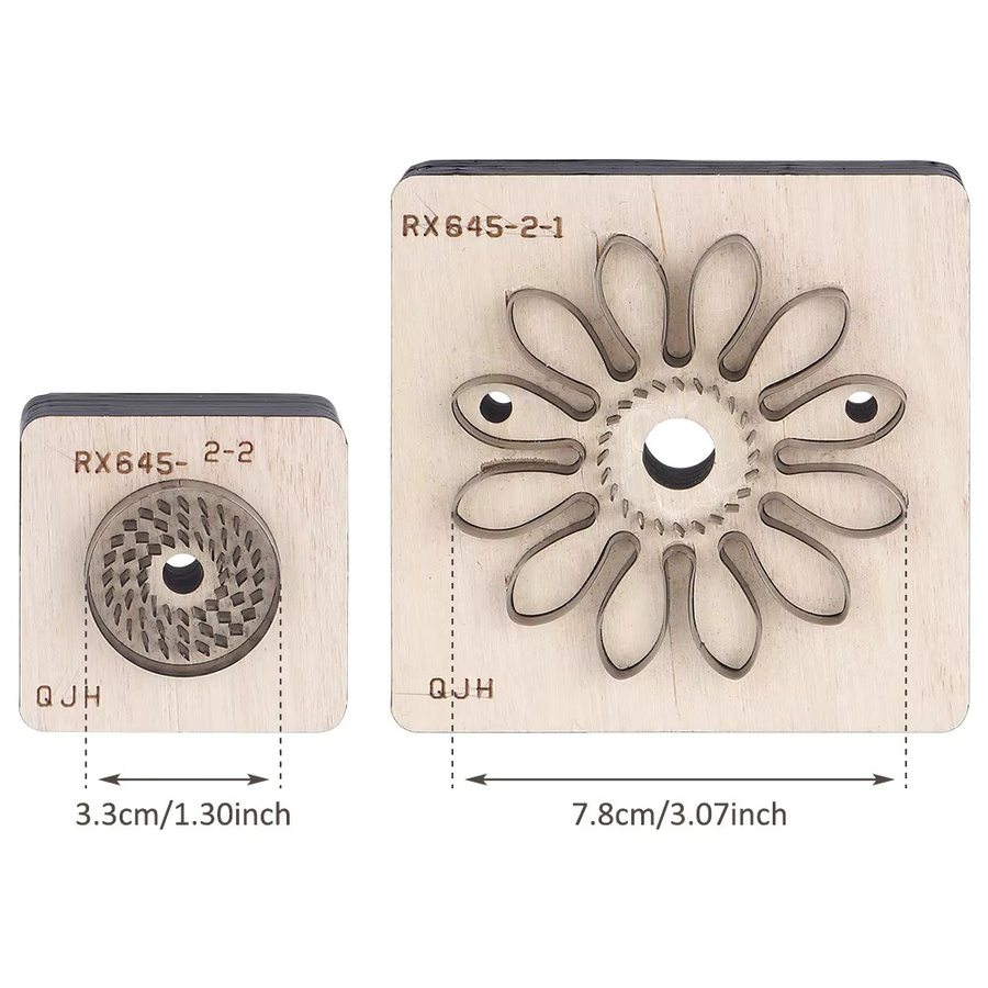 QJH Set Blumenförmige Stanzformen mit Nählöchern aus Metall in Braun und Silber für Lederhandwerk und DIY-Projekte - Bild 2
