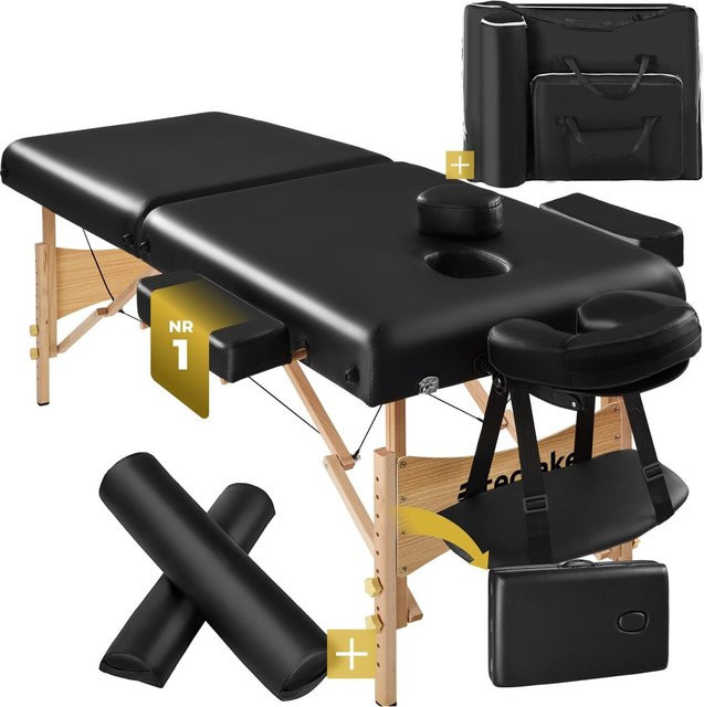 tectake 2 Zonen Massageliege-Set Suman in Schwarz mit Holzgestell aus Buche, B/T/H: 187 x 59 x 65,5 cm - Bild 1