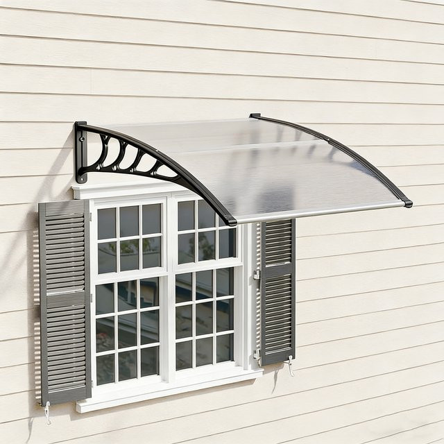 HiMISS Wetterfeste Türvordach-Markise aus Aluminium und Polycarbonat mit transparentem Dach und zentraler Stütze - Bild 1