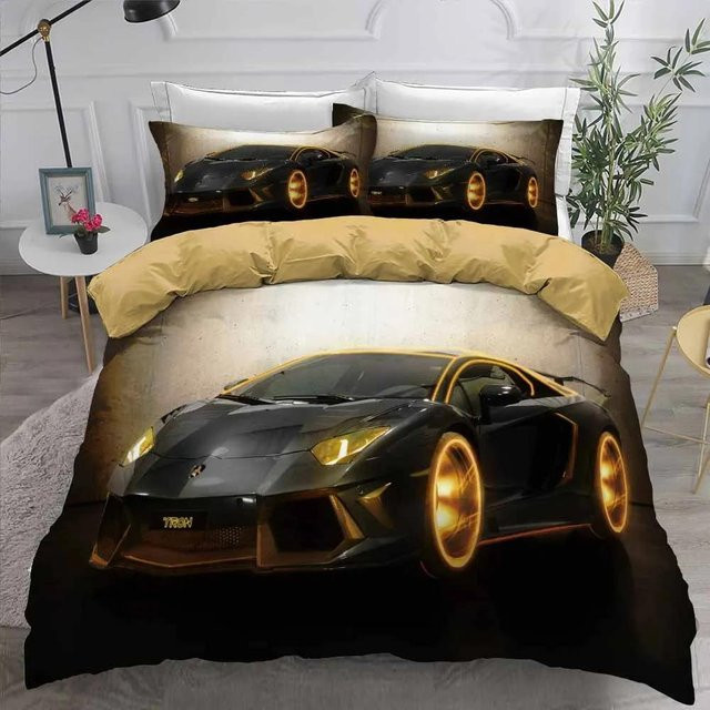 Bettwäsche-Set Lodestar mit 3D-Auto-Print in Schwarz, Doppelbett-Bettbezug und Kissenbezug aus Mikrofaser, B/T: 200 x 200 cm - Bild 1