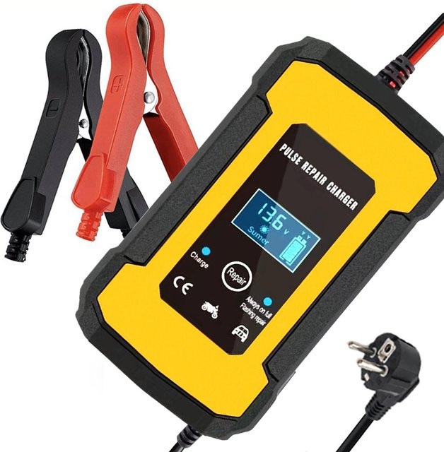 VehicleKit Intelligentes Autobatterieladegerät 12 V mit LCD-Display und Pulsreparatur in Gelb - Bild 1