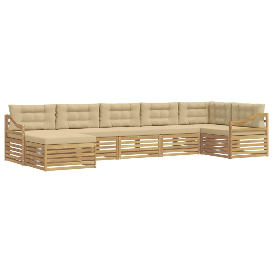 vidaXL Outdoor-Sofagarnitur in L-Form aus massivem Akazienholz mit 7 Kissen in Weiß und Beige - Bild 2