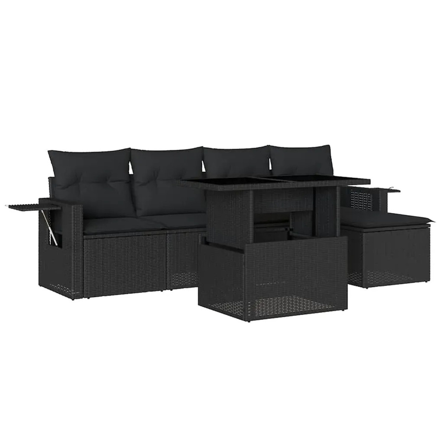 vidaXL 6-teilige Garten-Sofagarnitur aus schwarzem PE-Rattan mit Kissen und pulverbeschichtetem Stahlgestell - Bild 2