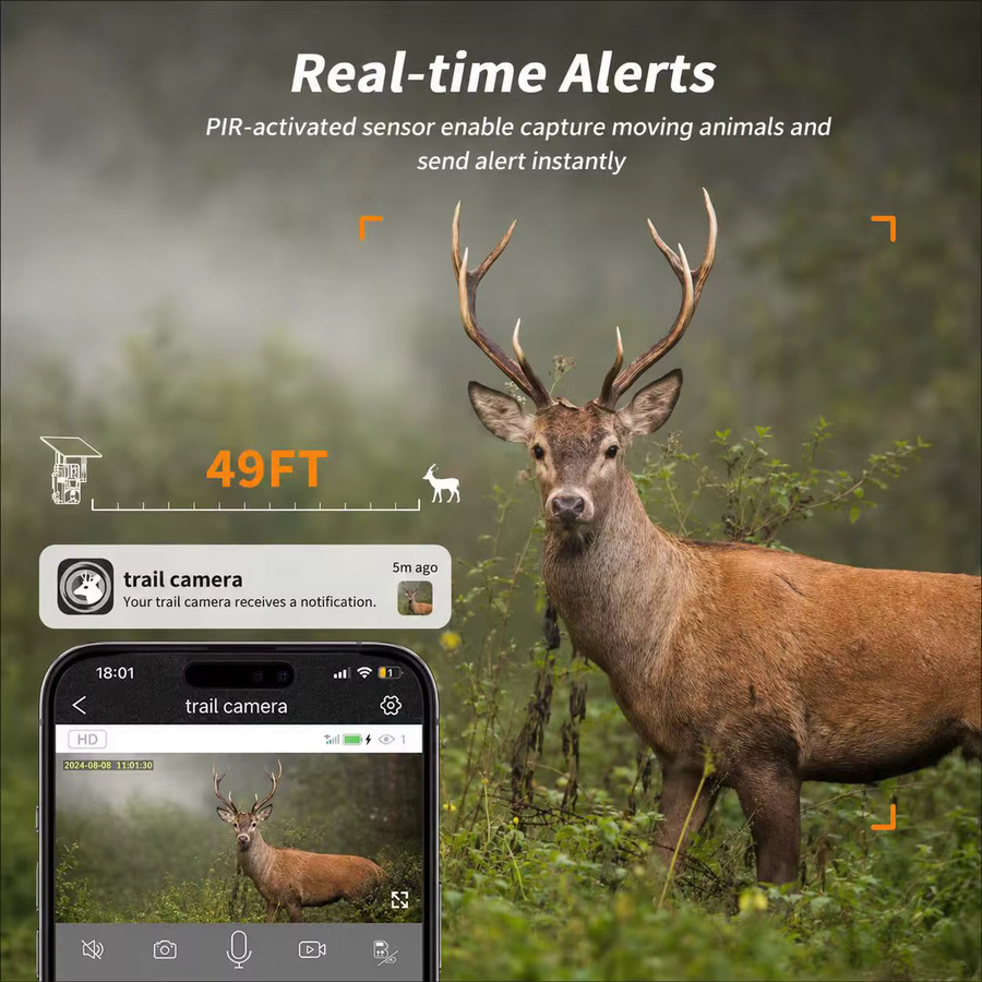 REHENTINT 4G-SIM Solar-Wildkamera mit 2K HD Auflösung und 940nm Infrarot-PIR-Sensor, wasserdicht für Heimsicherheit und Wildtierbeobachtung - Bild 3