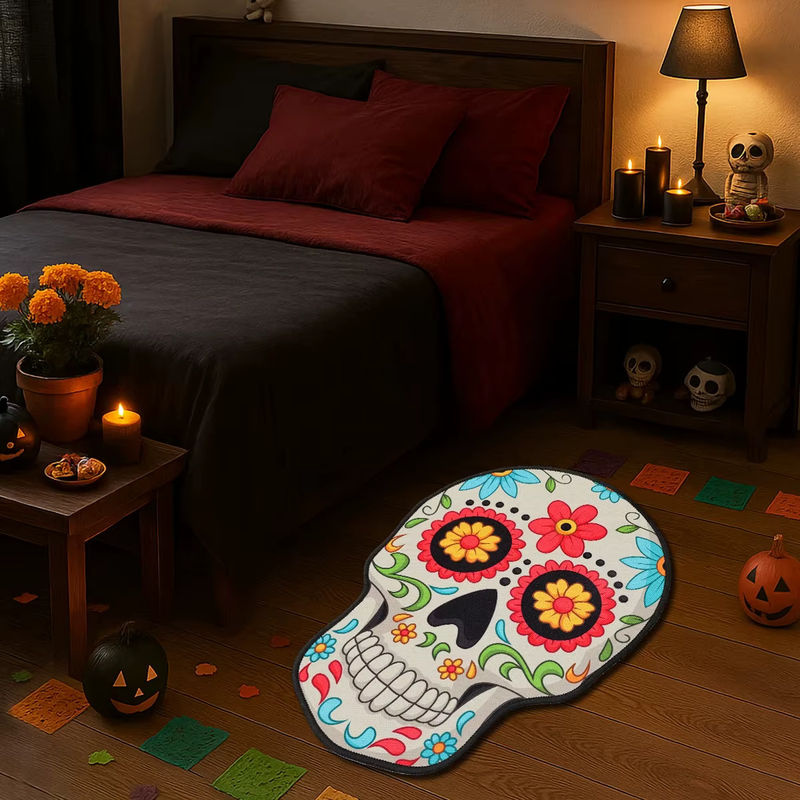VIKAMA Halloween-Schädel Bodenmatte, wasserabsorbierender Teppich für Wohnzimmer und Küche, Multicolor, B/T: 60 x 40 cm - Bild 3