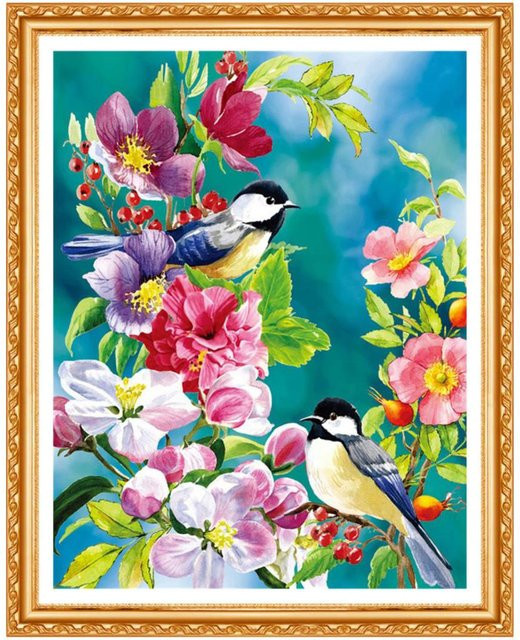 FIYO DIY Diamantmalerei Vogel Motiv mit runden Diamanten in Blau und Multicolour, Breite: 30 cm, Höhe: 20 cm - Bild 1
