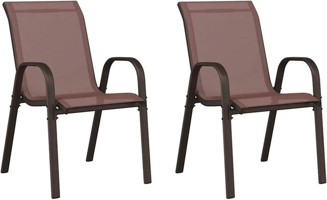 Furnicato Stapelbare Gartenstühle aus Textilene und pulverbeschichtetem Stahl, 2er Set, Braun - Bild 1