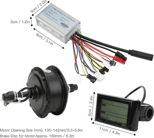 ZuiyouSports Elektrorad Umrüstsatz mit 250W Hinterradnabenmotor, 48V 15A Controller und S900 LCD Panel in Schwarz - Bild 1