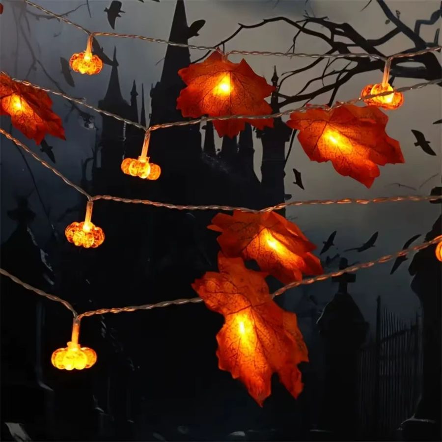 Peach Forest LED Herbstgirlande mit Ahornblättern und 3D Kürbissen für Halloween und Party-Dekoration, Batteriebetrieben - Bild 2