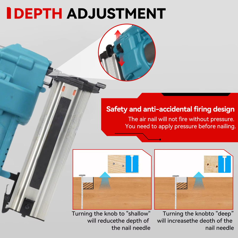 DWiusty 2-in-1 Bürstenloser Elektrischer Nagel- und Klammerautomat F15-50 / K410-438 in Blau mit 4 Betriebsmodi, kompatibel mit Makita-Akkus, inklusive 2 Akkus, Ladegerät und Akkustandsanzeige - Bild 4