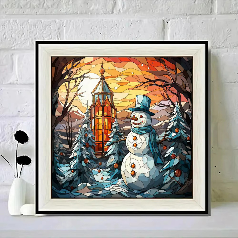 YUTTEE Diamond Art Painting Kit Weihnachtsbaum Winterlandschaft mit Schneemann als Wanddekoration, Mehrfarbig - Bild 2