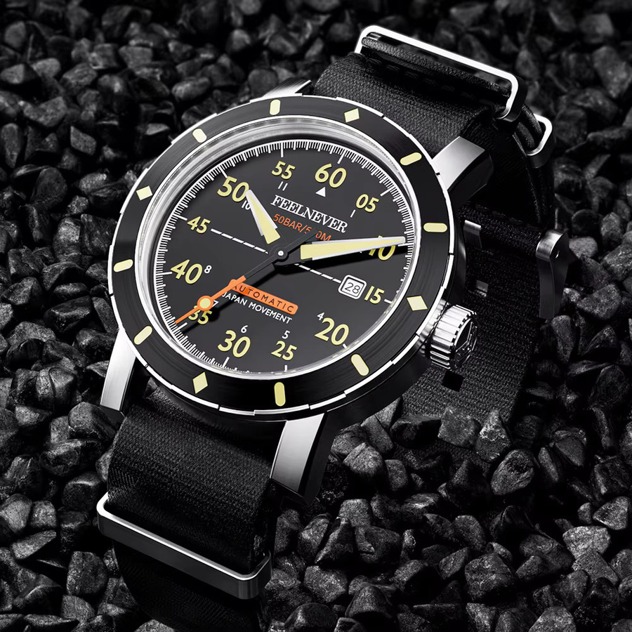 FEELNEVER Herrenuhr, Automatik, Edelstahl, Saphirglas, Schwarz, 50 ATM - Bild 2