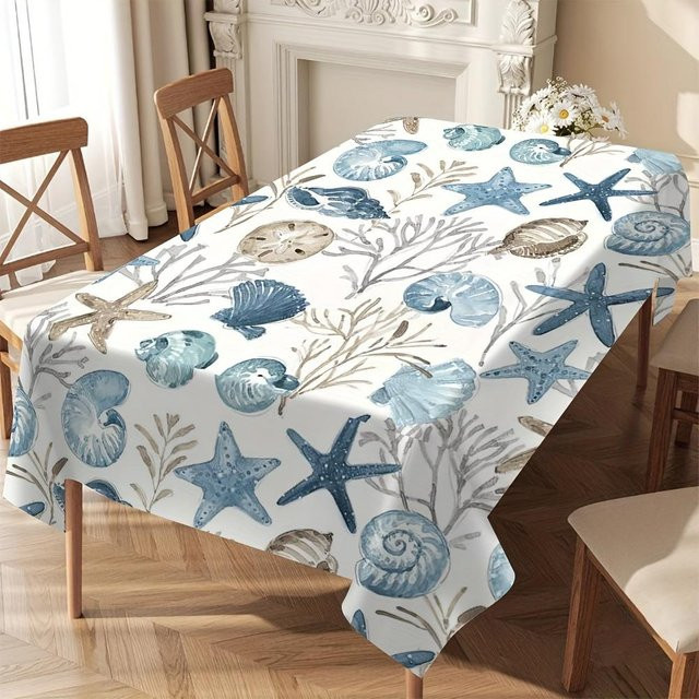 Maritime Tischdecke von JMG Household Supplies mit Meeresmotiv aus Seesternen, Muscheln und Korallenriffen, weiß, B/T: 90 x 140 cm - Bild 1