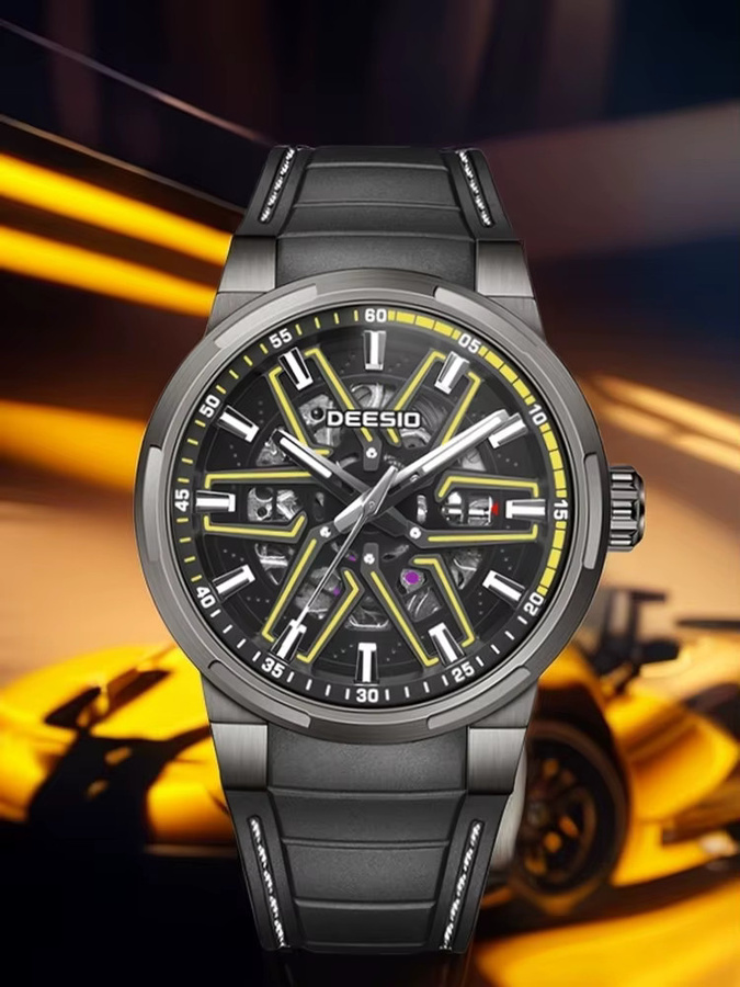 Deesio Herren-Armbanduhr, Automatik, Edelstahl, Kautschuk, Schwarz - Bild 4