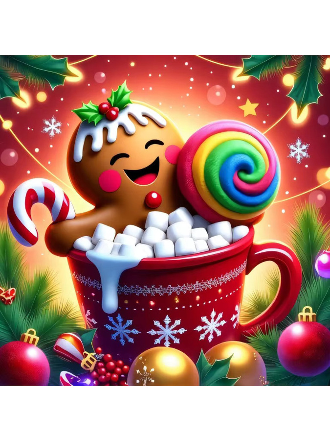 YUTTEE Diamant-Mosaik Set Weihnachts-Kaffeetasse mit Lebkuchenmann und Lutscher, Multicolor, 20 x 20 x 20 cm - Bild 3