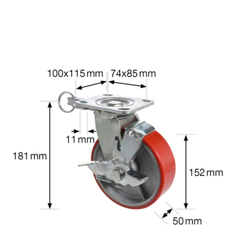 WAGNER SYSTEM Bockrolle in Silber und Rot mit einer maximalen Tragfähigkeit von 400 kg, Breite: 5,0 cm, Höhe: 18,1 cm - Bild 2