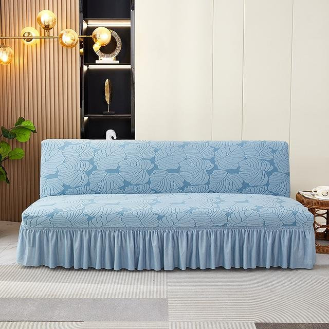Elastischer Jacquard Stretch Sofabezug für armlose Bänke in Grau mit floralem Design, Breite: 120-150 cm - Bild 1