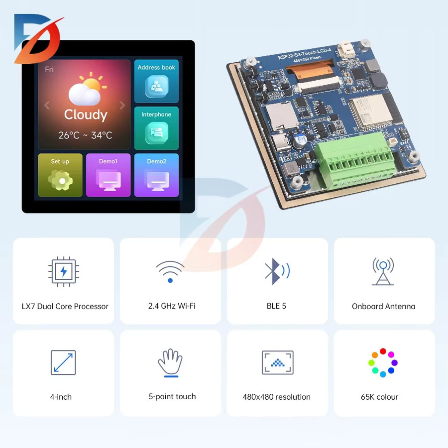 diymore ESP32 S3 4-Zoll LCD Entwicklungsboard mit kapazitivem Touch-Display 480x480, WLAN und Bluetooth - Bild 4