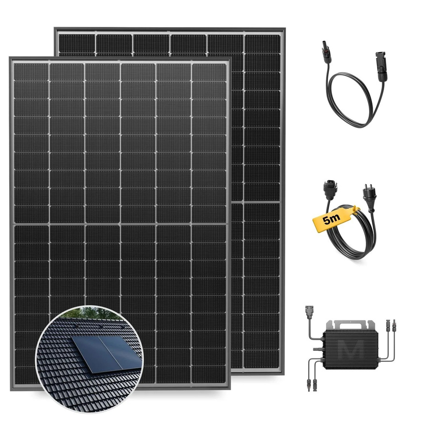 Solakon Balkonkraftwerk 900W Photovoltaik Komplettset mit Ziegeldach Halterung für Paarmontage in Schwarz - Bild 1