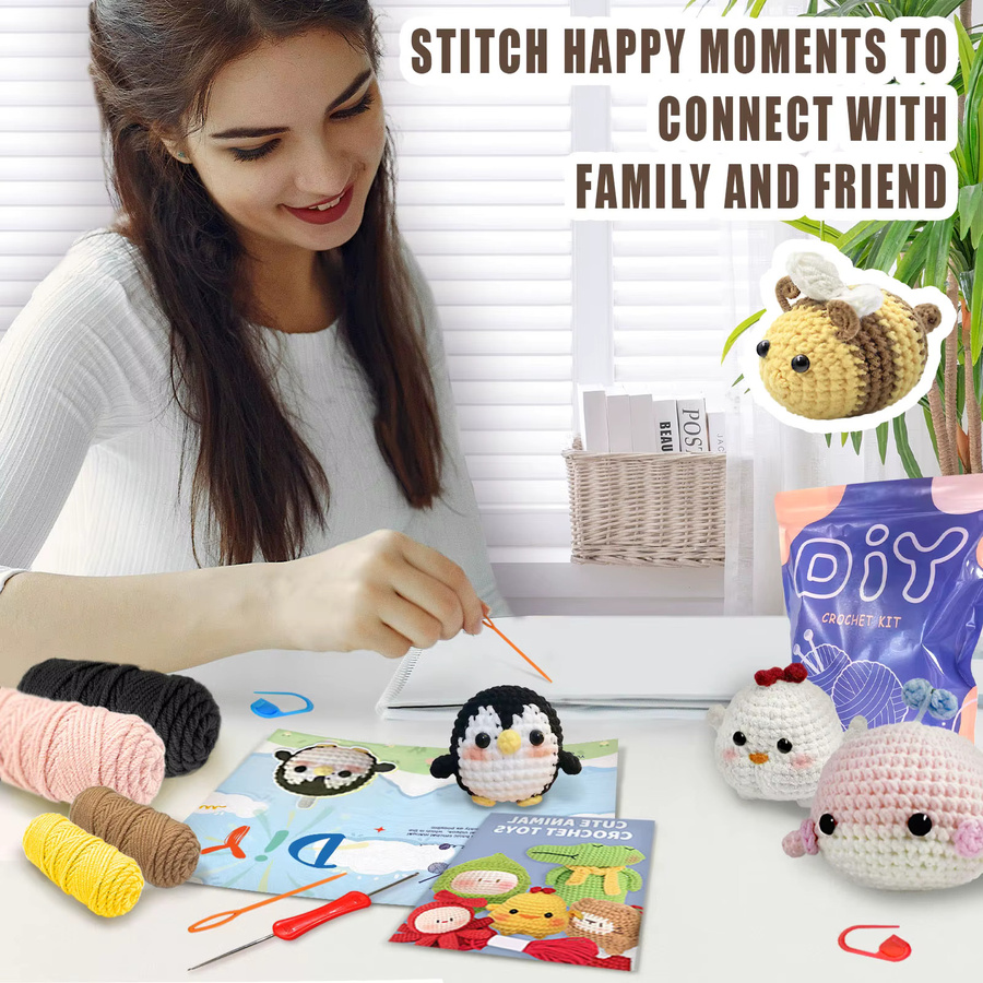 YAMAXIN Häkelset Wal-Küken-Pinguin-Bienen, 4er-Pack, Amigurumi-Strickset - Bild 2