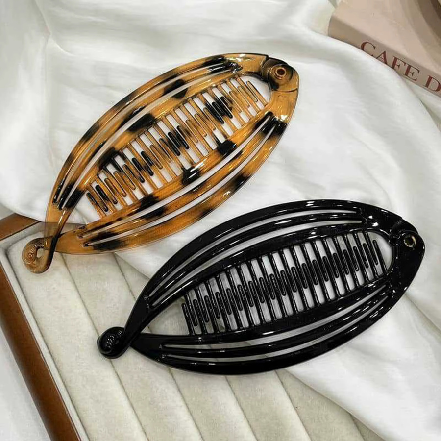 Haarspange Bananenklammer, Leopardenmuster, Schwarz, Damen - Bild 2