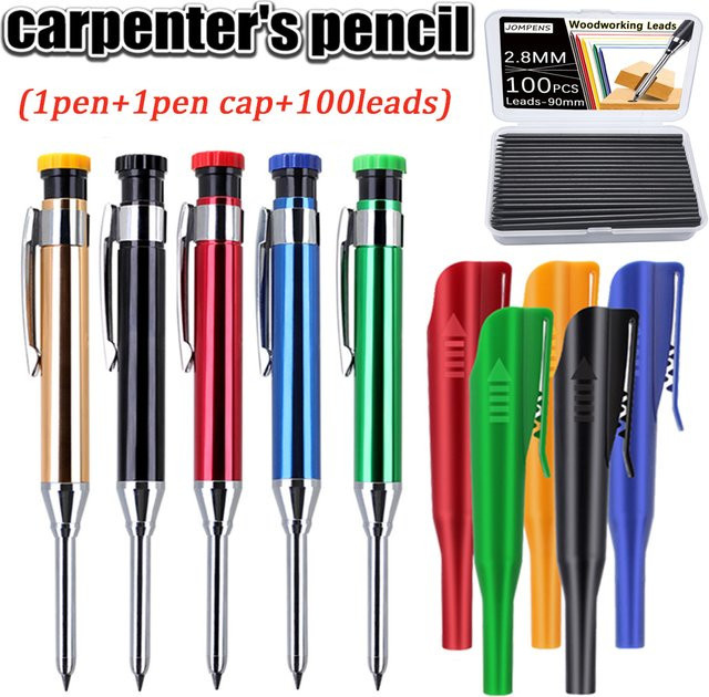 JOMPENS Professioneller Metall-Langkopf-Zimmermannsbleistift in Schwarz mit Graphitminen für Schreiner-Markierungen und technische Zeichnungen - Bild 1