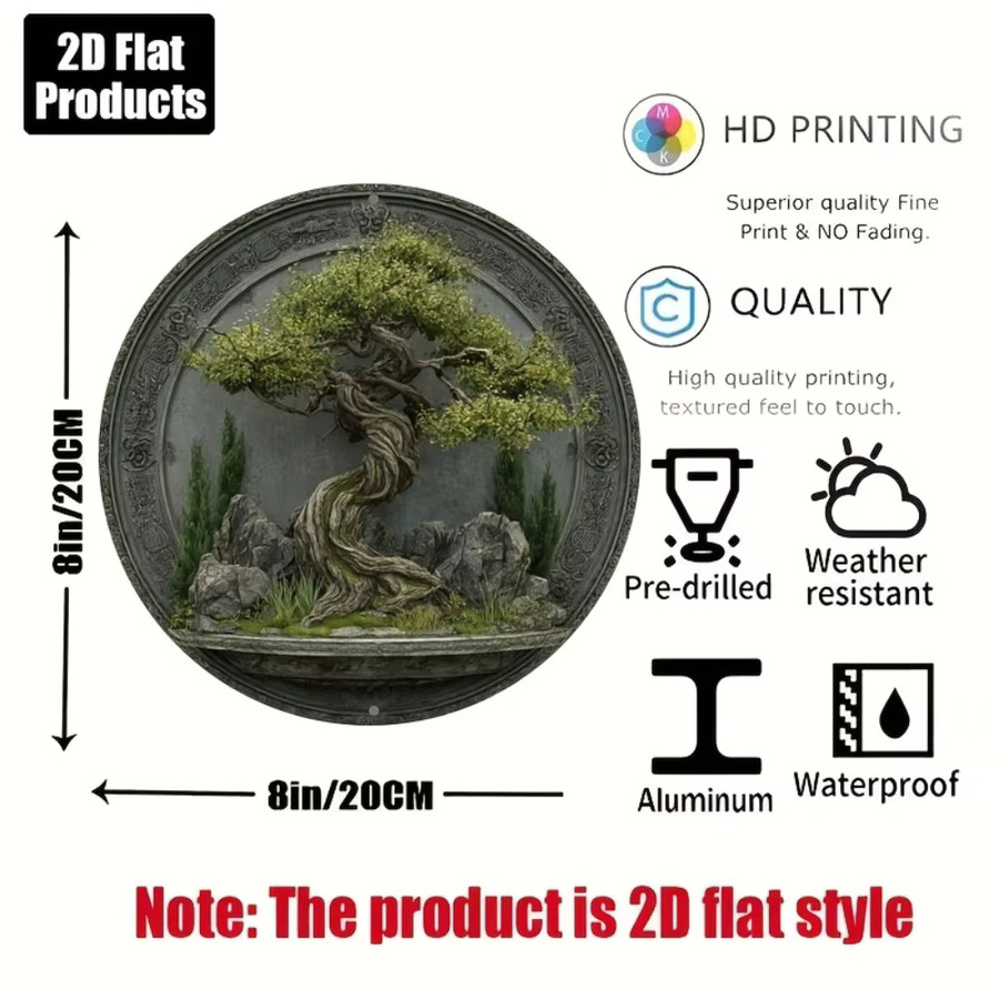 Rundes Aluminium-Metallschild von CIFBUY mit Natur-Baum-Motiv, rustikale Wanddekoration, Durchmesser: 20,32 cm - Bild 3