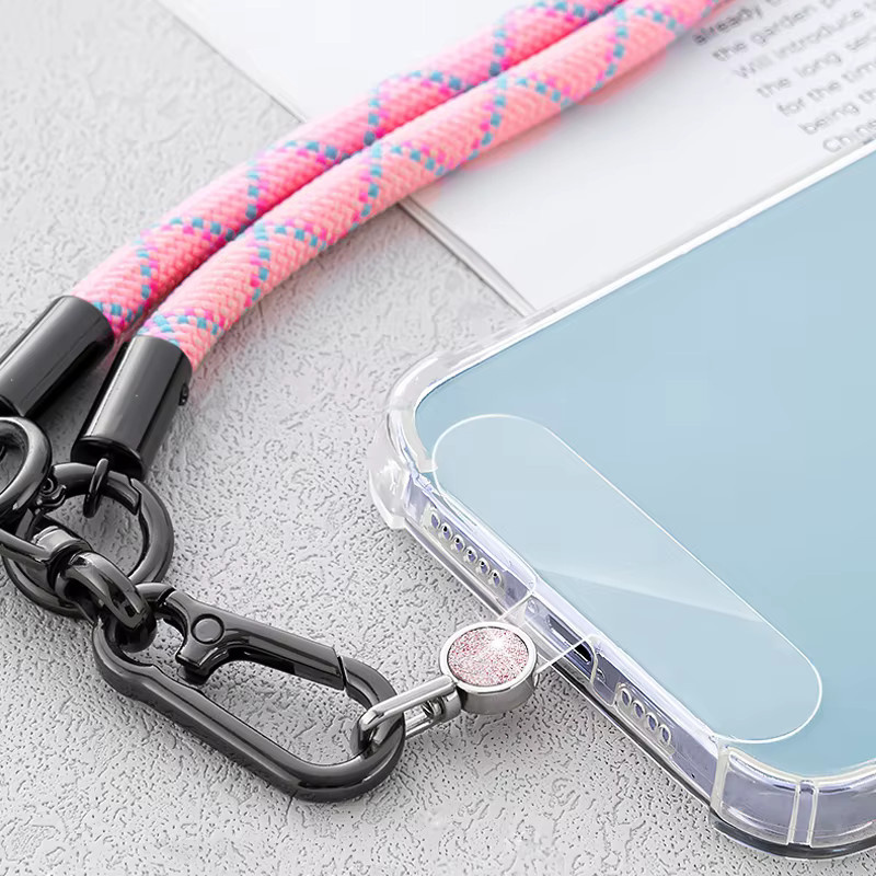 Transparentes TPU-Handy-Pad mit 360 Grad drehbarem Metall-D-Ring und Glitzer-Folie in Schwarz - Bild 2
