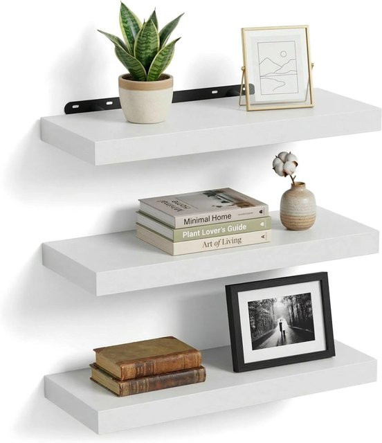 Relaxdays Wandregal 3er Set aus MDF und Eisen in Weiß, B/T/H: 50 x 4 x 23 cm - Bild 1