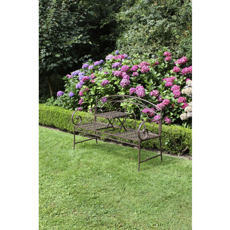 Garden Pleasure Gartenbank Saket 2-Sitzer aus Schmiedeeisen mit Tisch in Braun B/H/T: 146 x 96 x 53 cm - Bild 3