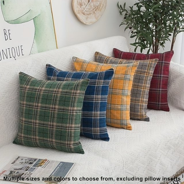 VIKAMA Kissenbezug aus Polyester im Landhausstil mit Karomuster, quadratisch, 45 x 45 cm - Bild 1