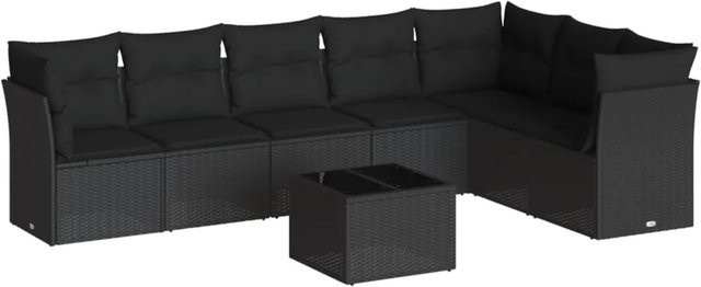 vidaXL 8-tlg Garten-Sofagarnitur aus Poly-Rattan mit Kissen in Schwarz - Bild 1
