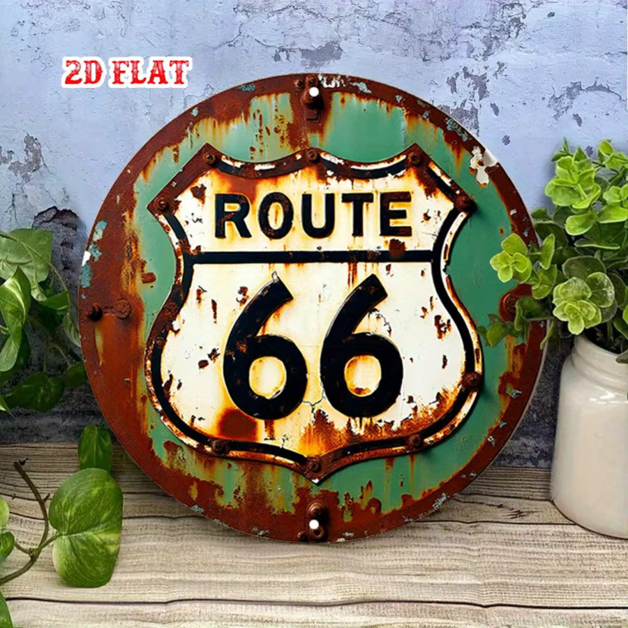 CIFBUY Vintage Route 66 Metallschild Rund, Rustikale Wanddekoration aus Aluminium in Grün-Weiß-Multicolor - Bild 3
