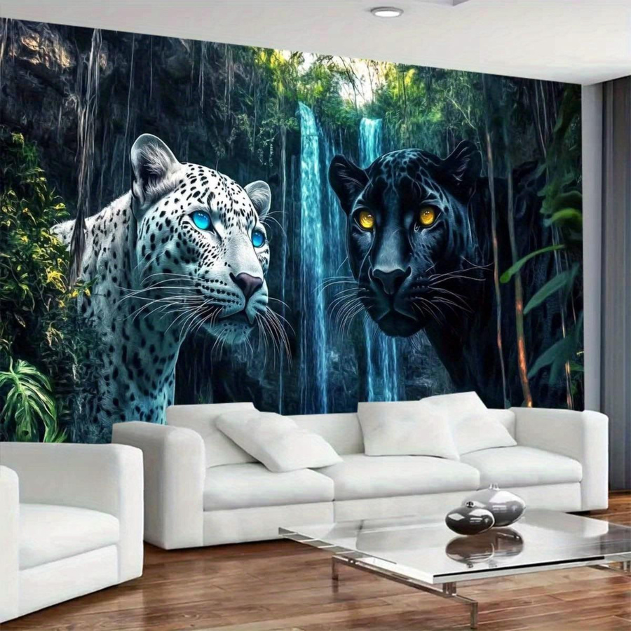 Wandteppich mit weißem und schwarzem Panther in Dschungel-Landschaft von JMG Household Supplies, Breite: 70 cm, Höhe: 100 cm - Bild 2