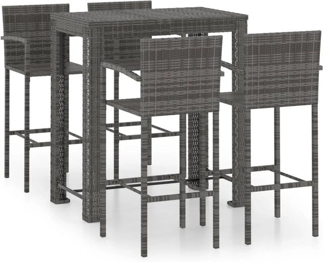 vidaXL 5-tlg Garten-Bar-Set aus PE-Rattan und pulverbeschichtetem Stahl in Grau mit Tisch und Stühlen mit Armlehnen - Bild 1