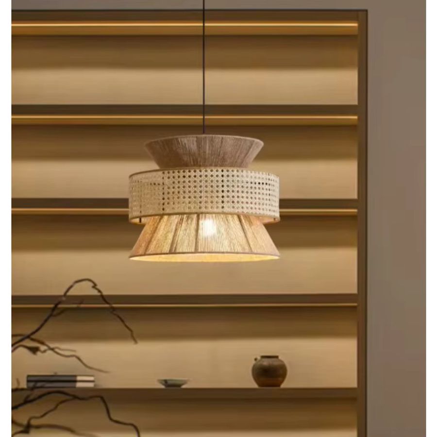 JOYINLED Pendelleuchte aus natürlichem Rattan in Weiß, handgefertigte Hängelampe für deine Dekoration - Bild 2