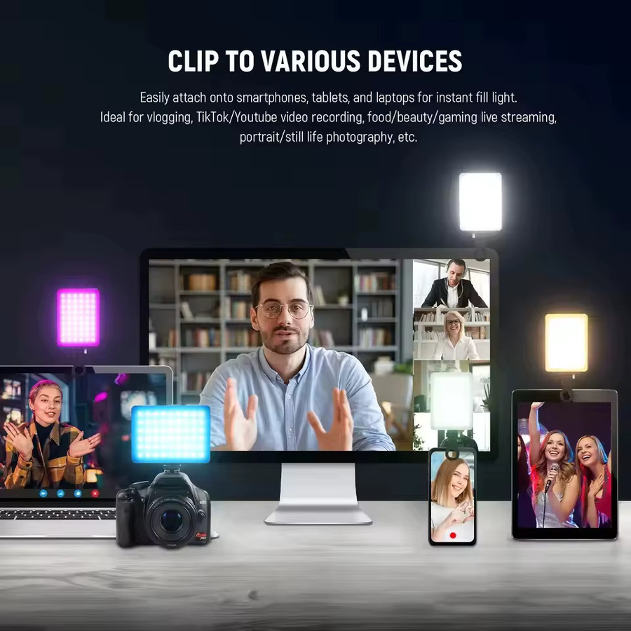 Saimili RGB LED Videolicht mit Clip für Smartphones und Desktop-Fotografie, einstellbare Helligkeit und vollfarbiges Aufhelllicht - Bild 4