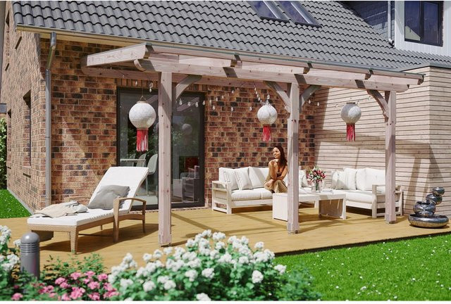 Terrassenüberdachung Rimini von Skan Holz in Braun mit Polycarbonat-Dach, B/T: 434 x 350 cm - Bild 1