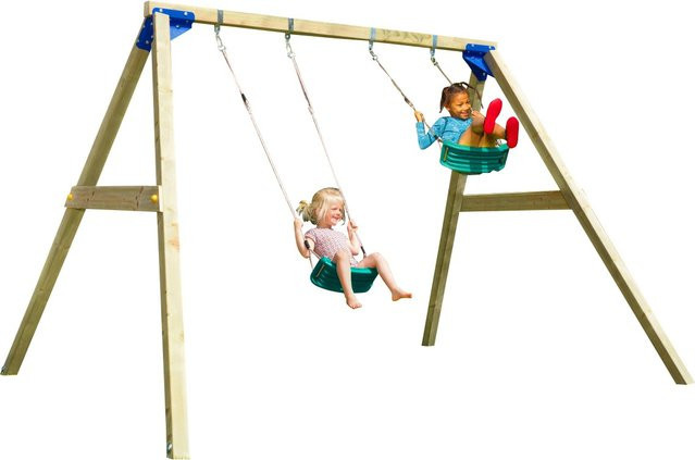 Spielturmking Doppelschaukel FREESWING 240 m in Türkis und Blau aus Kiefernholz - Bild 1