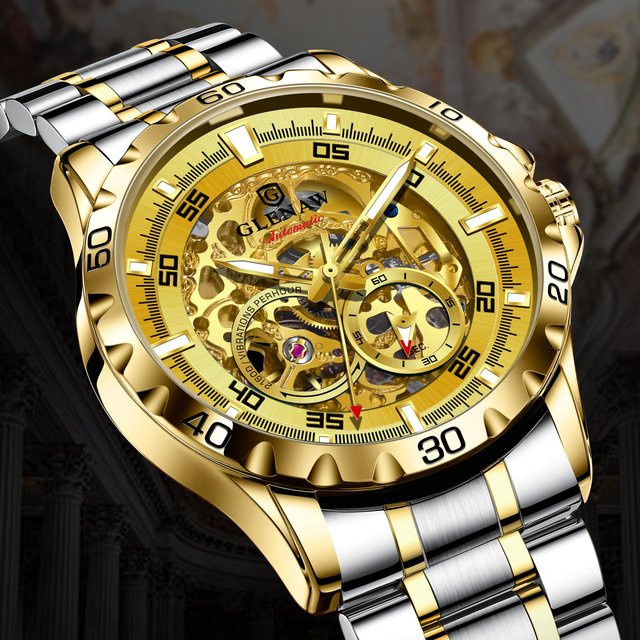Glenaw Armbanduhr, Automatik, Edelstahl, Gold, Herren - Bild 1
